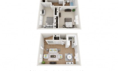 Renovated 2 Bedroom Townhome  - 2 bedroom floorplan layout with 1.5 bath and 800 to 820 square feet