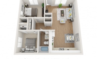 2 Bedroom - 2 bedroom floorplan layout with 1 bath and 680 to 700 square feet